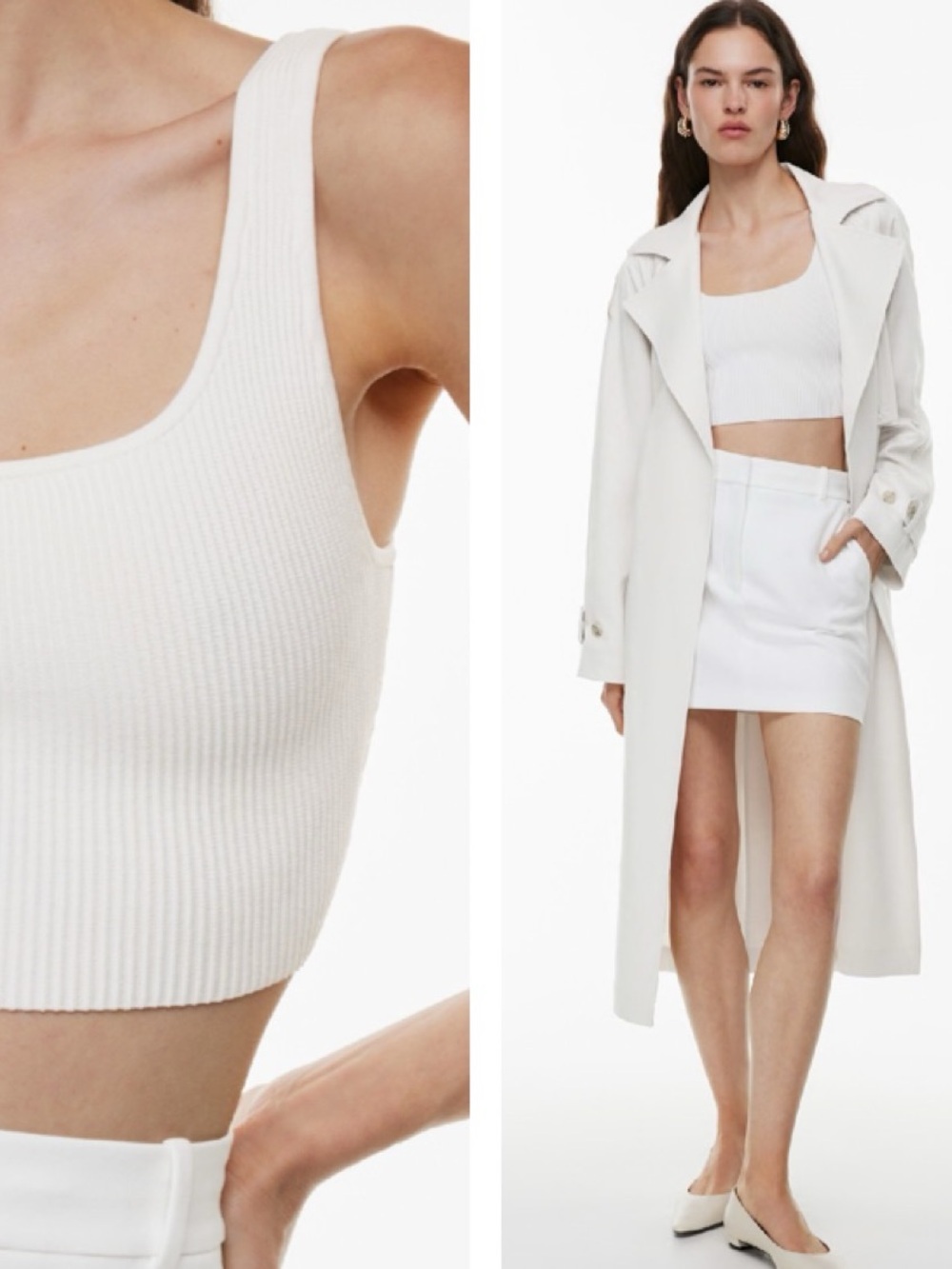 Aritzia Babaton Sculpt Knit Squareneck Cropped L Tank White Sweater Top Minimal - Picture 13 of 14